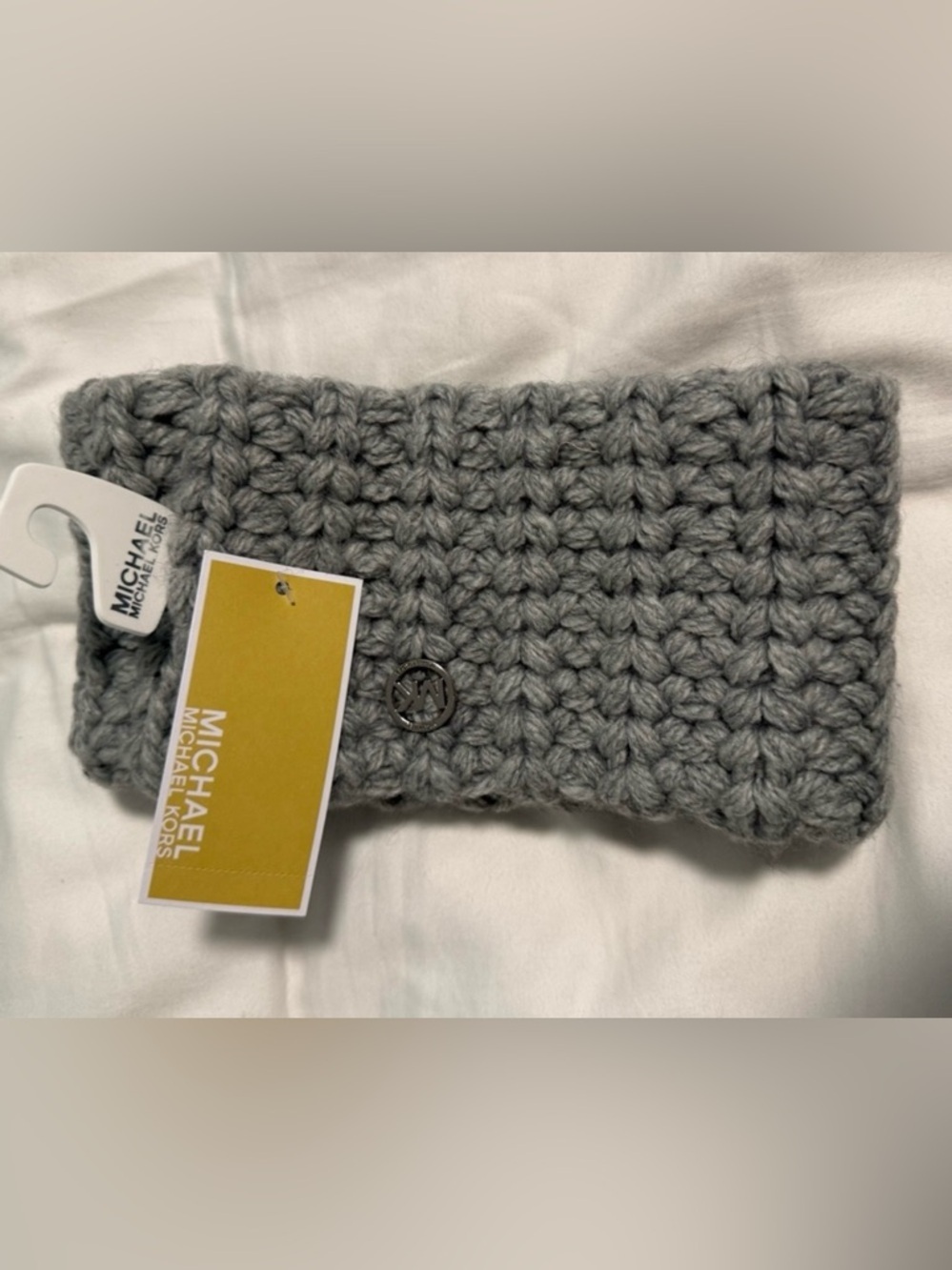 Michael Kors Charcoal Knit winter Headearmer with Monogram Logo. NWT